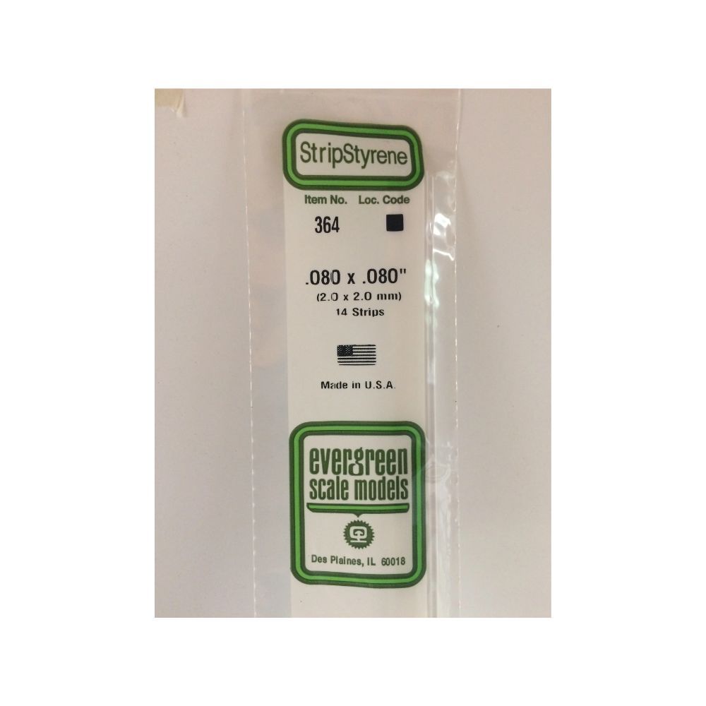 Evergreen 364 Styrene Strip .080 x .080 x 24 in (14 Pack)