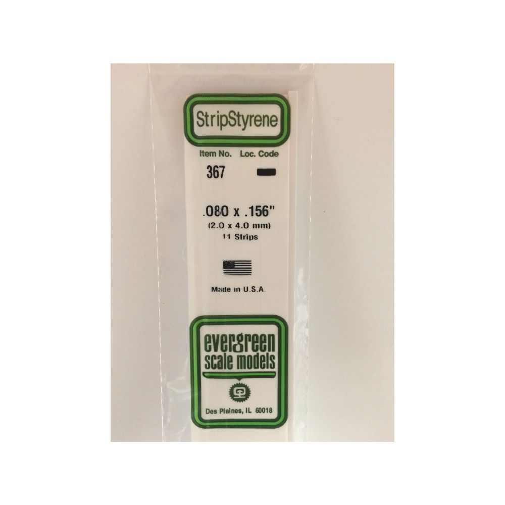 Evergreen 367 Styrene Strip .080 x .156 x 24 in (11 Pack)