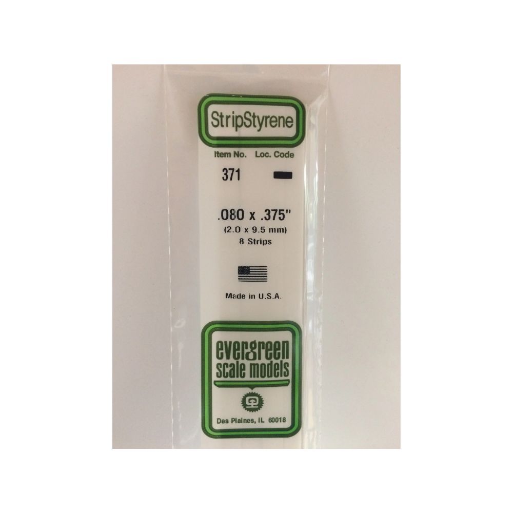 Evergreen 371 Styrene Strip .080 x .375 x 24 in (8 Pack)