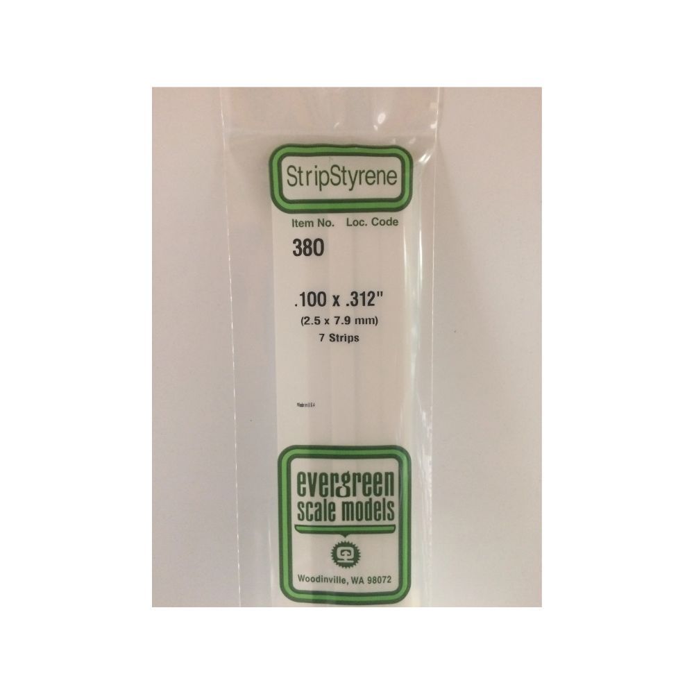 Evergreen 380 Styrene Strip .100 x .312 x 24 in (7 Pack)