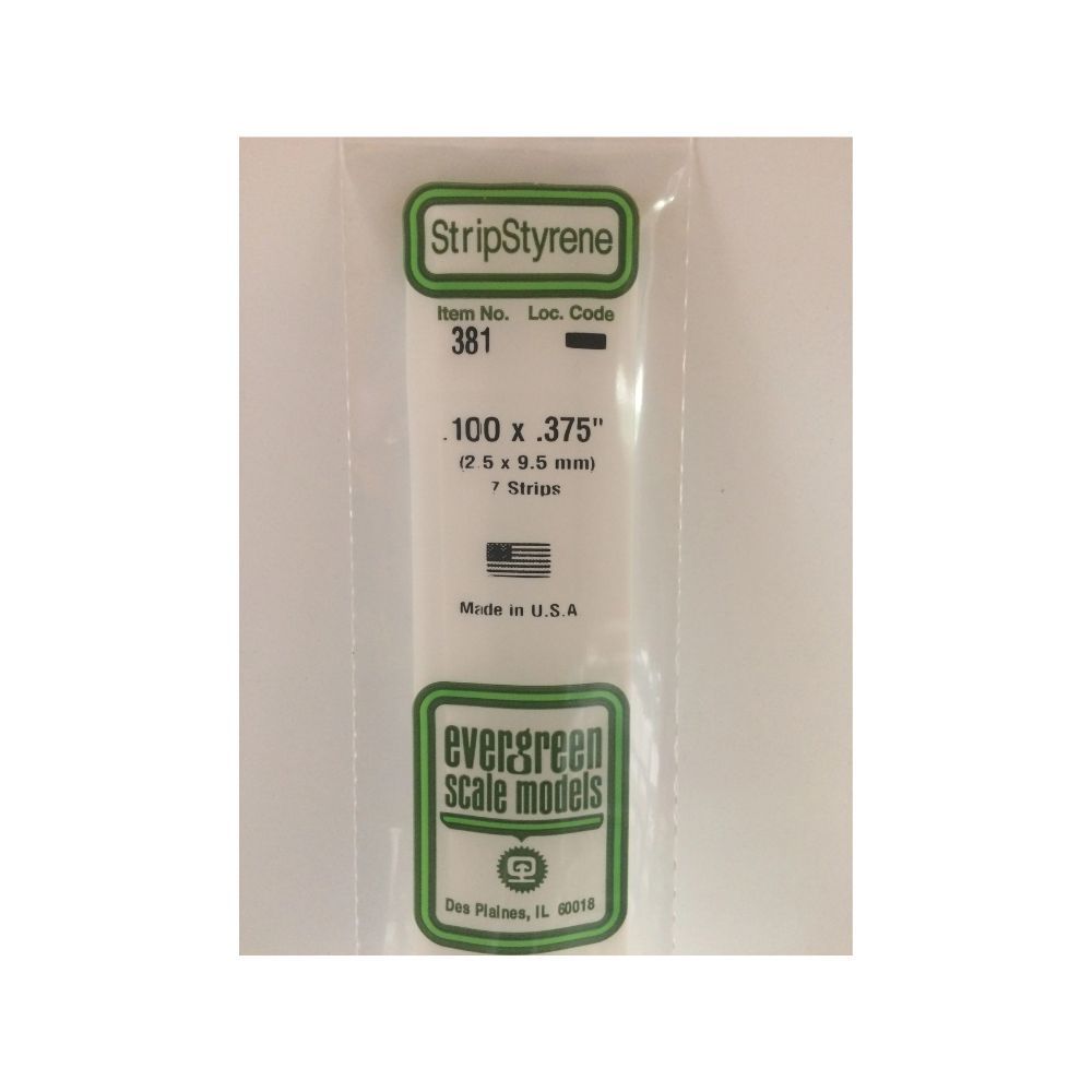 Evergreen 381 Styrene Strip .100 x .375 x 24 in (7 Pack)