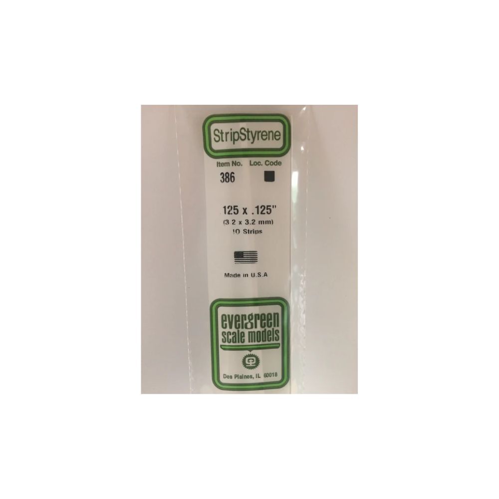 Evergreen 386 Styrene Strip .125 x .125 x 24 in (10 Pack)