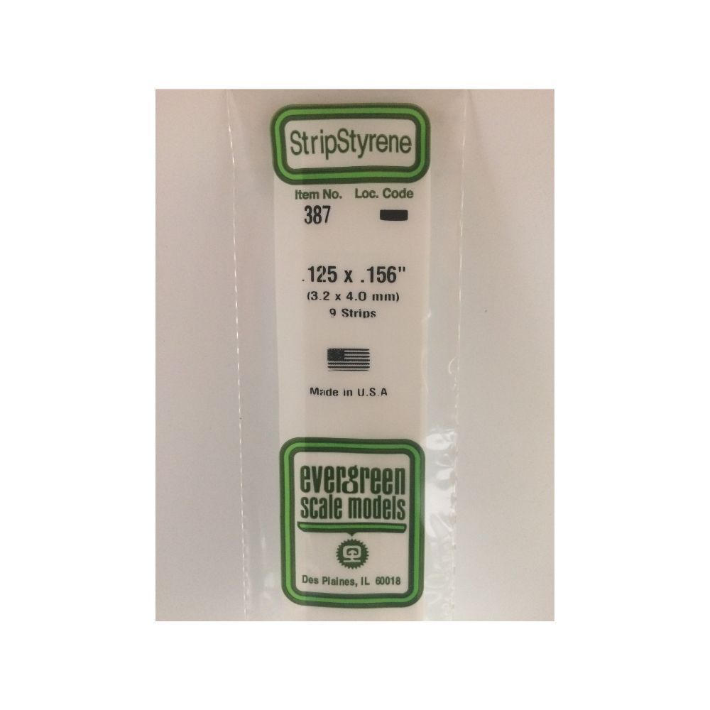 Evergreen 387 Styrene Strip .125 x .156 x 24 in (9 Pack)