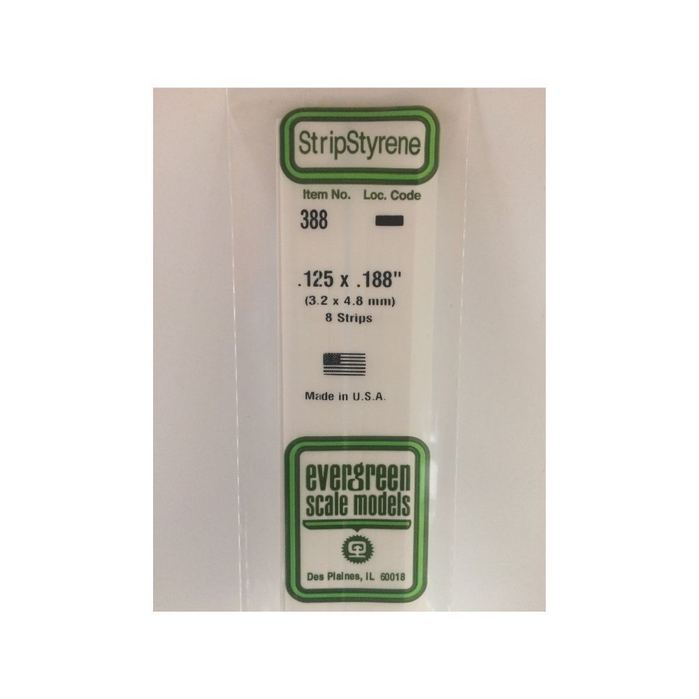 Evergreen 388 Styrene Strip .125 x .188 x 24 in (8 Pack)