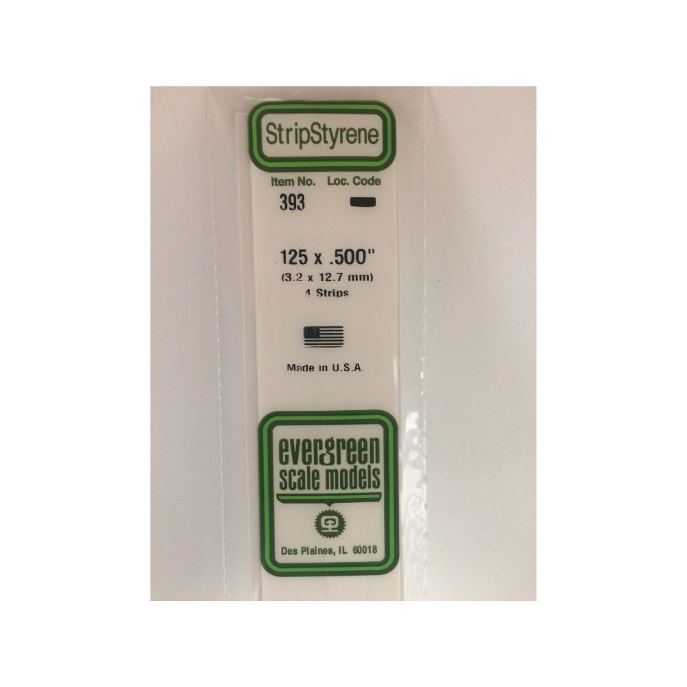 Evergreen 393 Styrene Strip .125 x .500 x 24 in (4 Pack)