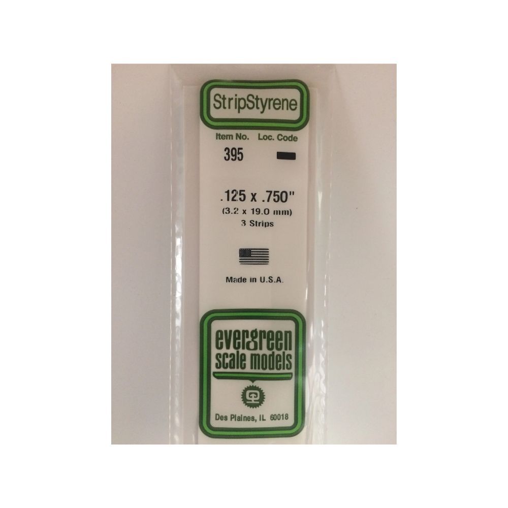 Evergreen 395 Styrene Strip .125 x .750 x 24 in (3 Pack)