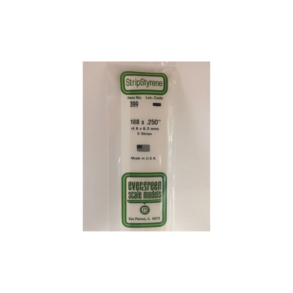 Evergreen 399 Styrene Strip .188 x .250 x 24 in (6 Pack)