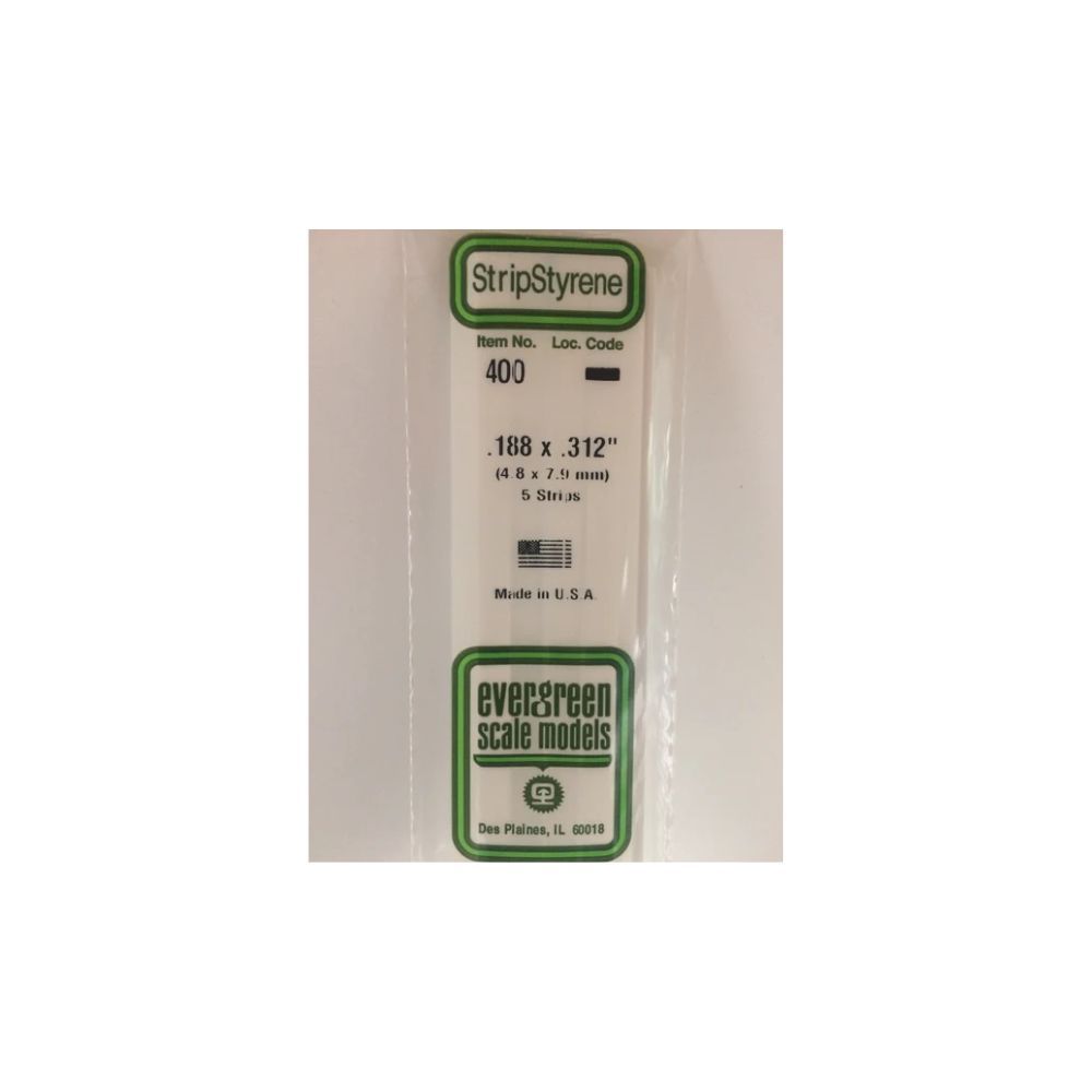 Evergreen 400 Styrene Strip .188 x .312 x 24 in (5 Pack)