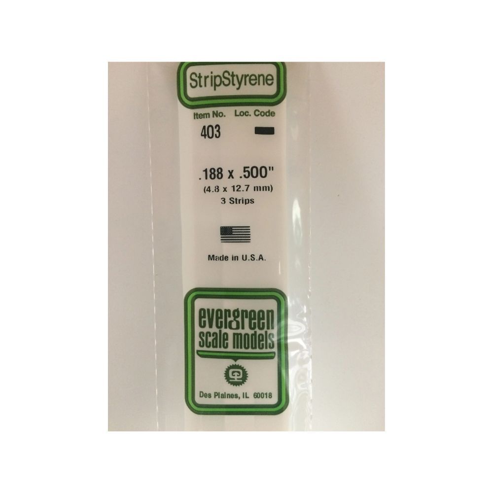 Evergreen 403 Styrene Strip .188 x .500 x 24 in (3 Pack)
