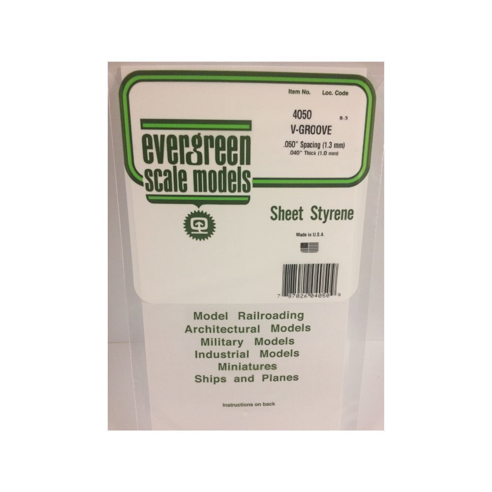 Evergreen 4050 Styrene V-Groove Siding, .050 in Spacing, 6 x 12 in