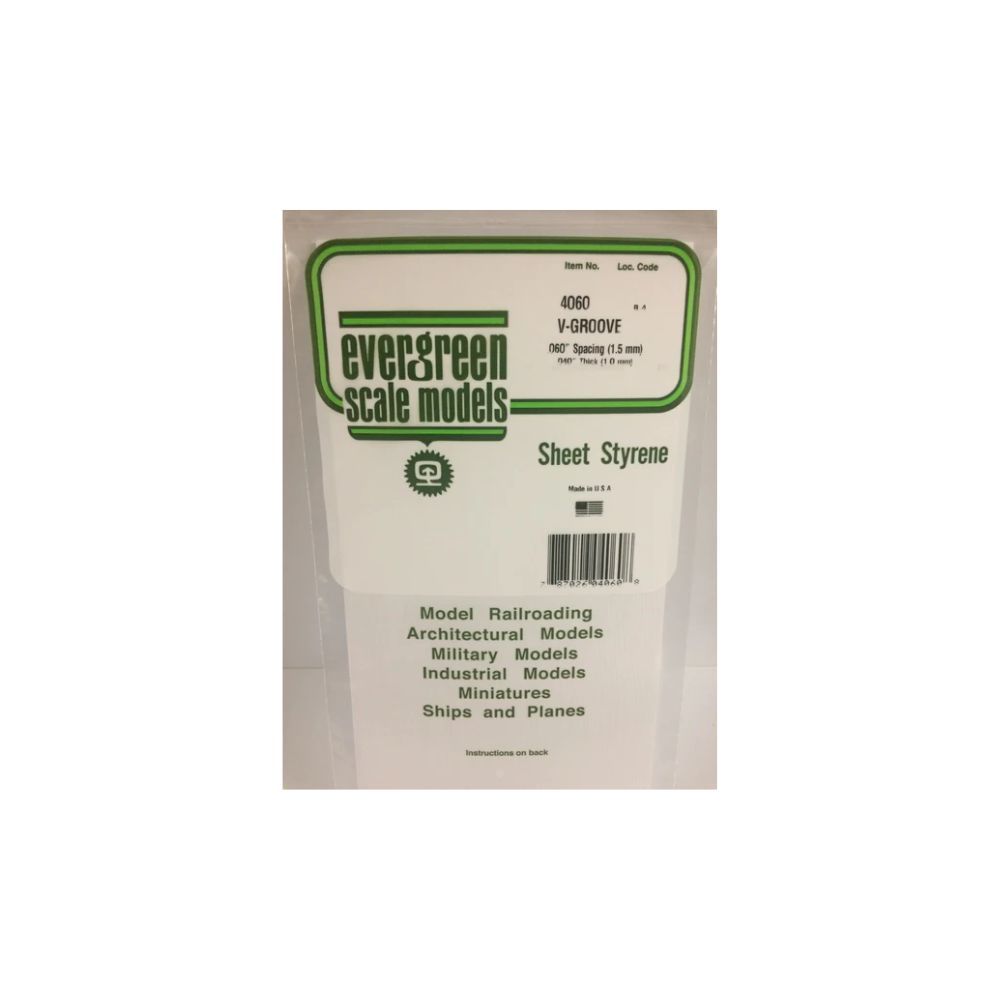 Evergreen 4060 Styrene V-Groove Siding, .060 in Spacing, 6 x 12 in