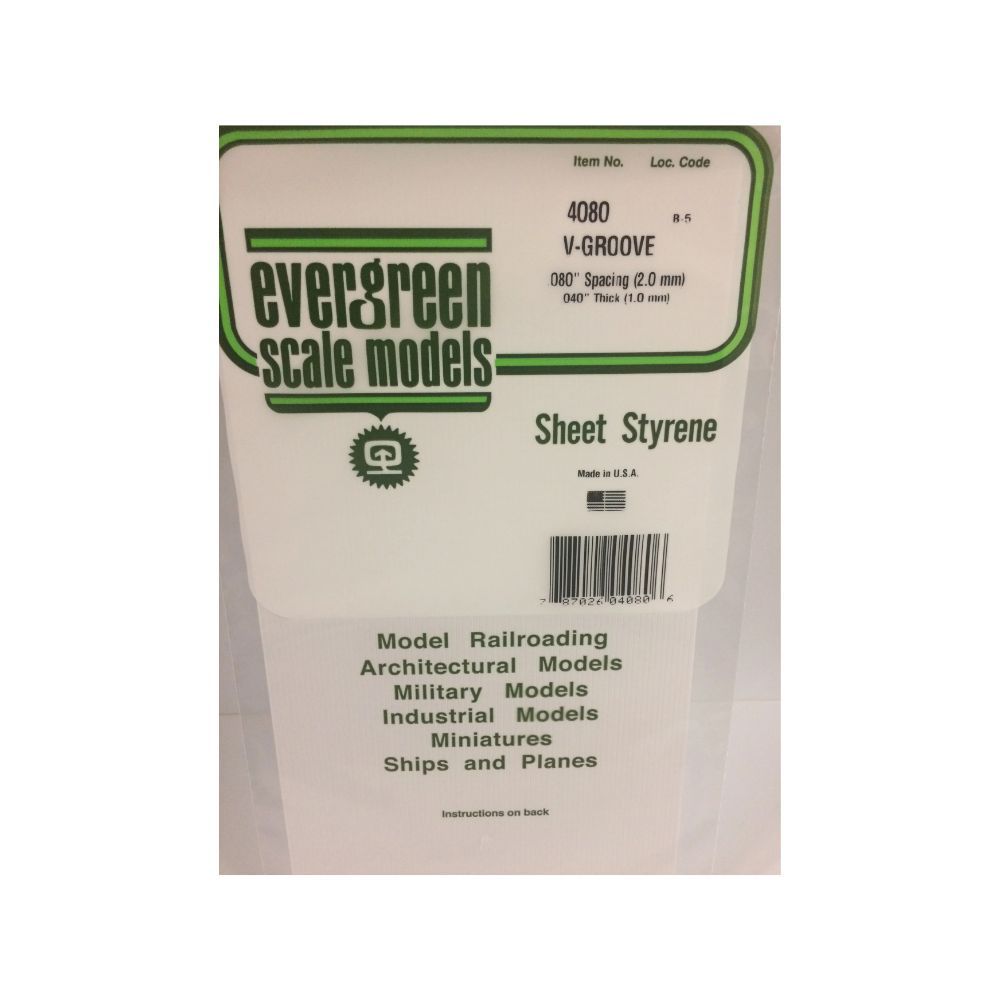 Evergreen 4080 Styrene V-Groove Siding, .080 in Spacing, 6 x 12 in