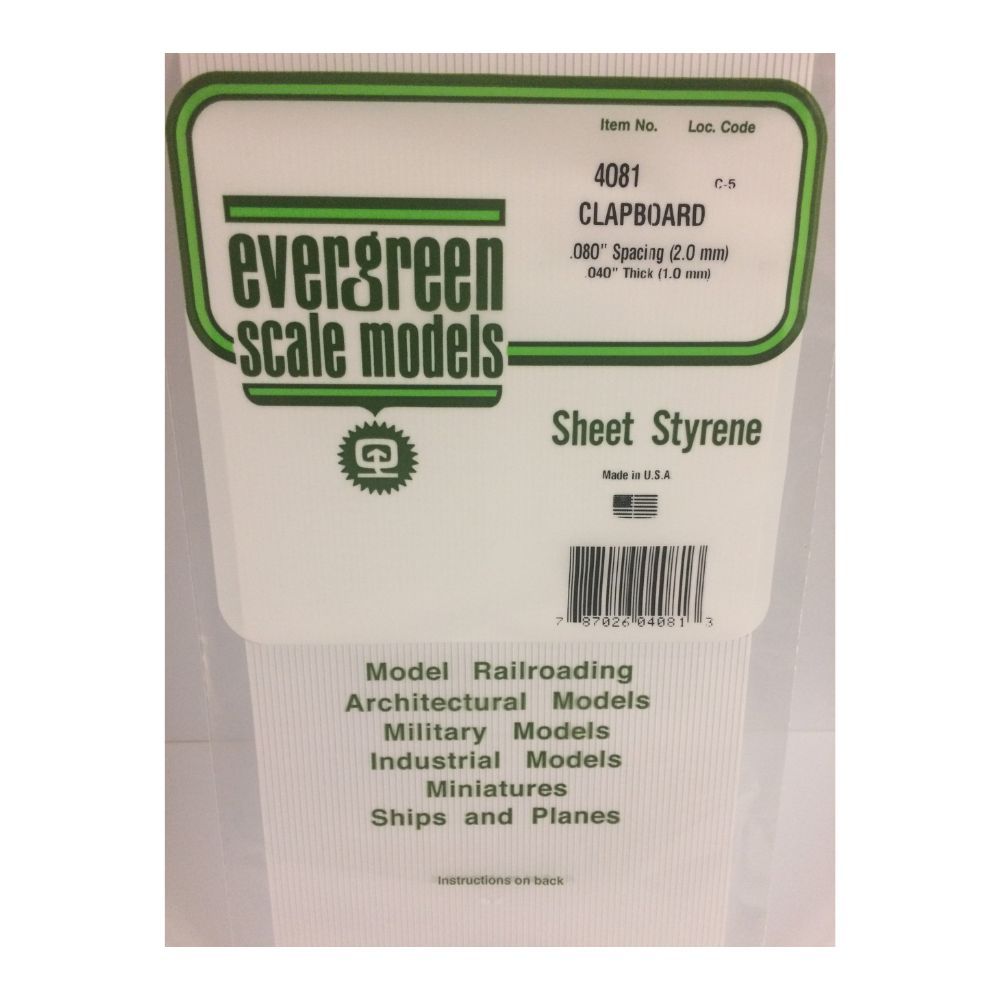 Evergreen 4081 Styrene Clapboard Siding, .080 in Spacing, 6 x 12 in