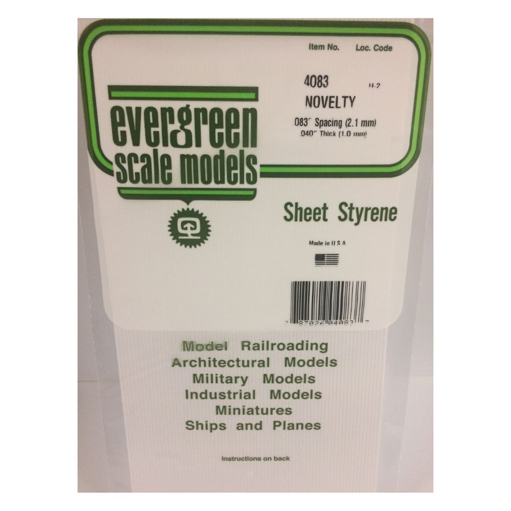 Evergreen 4083 Styrene Novelty Siding, .083 in Spacing, 6 x 12 in