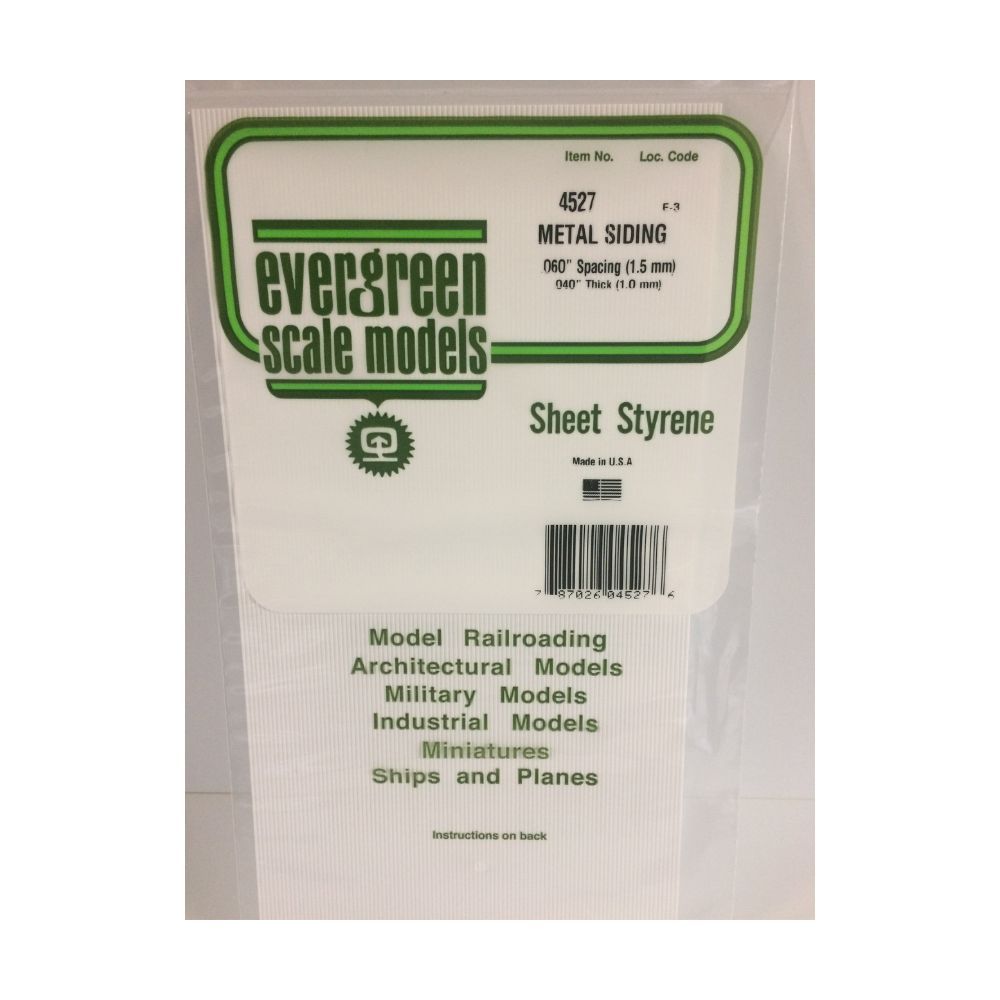 Evergreen 4527 Styrene Metal Siding, .060 in Spacing, 6 x 12 in
