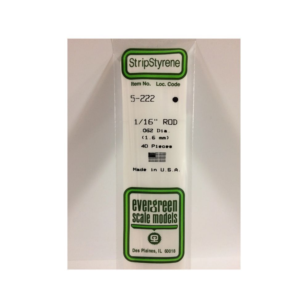 Evergreen 5222 Styrene Rod 1/16 (.062) in (40 Pack)