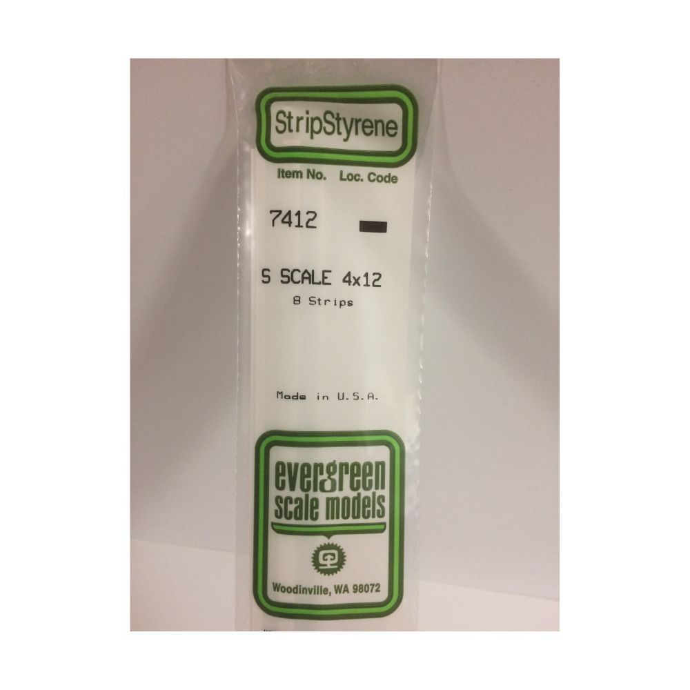 Evergreen 7412 S Scale Styrene Strip 4 x 12 (8 Pack)