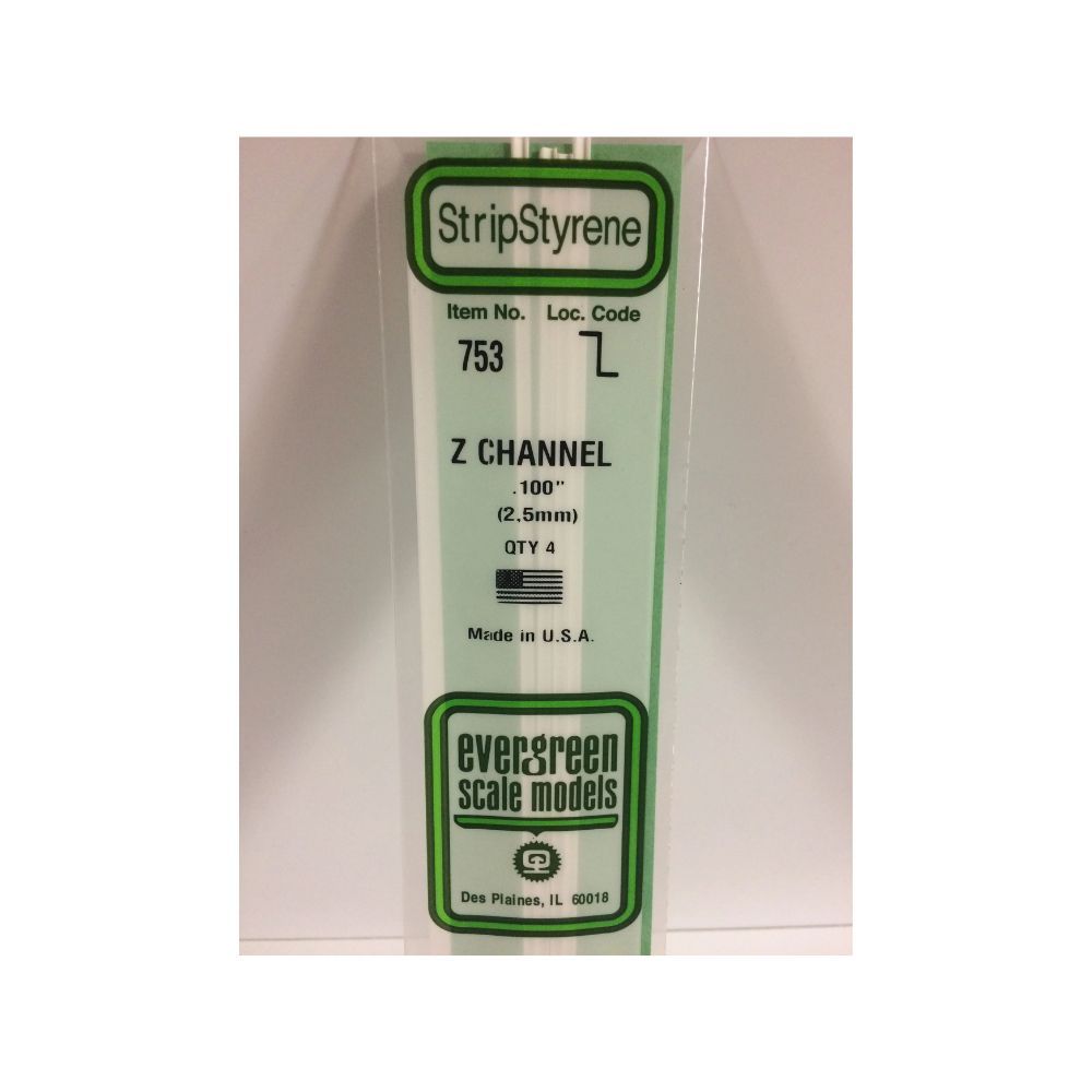 Evergreen 753 Styrene Z-Channel 2.5 mm x 14 in (4 Pack)