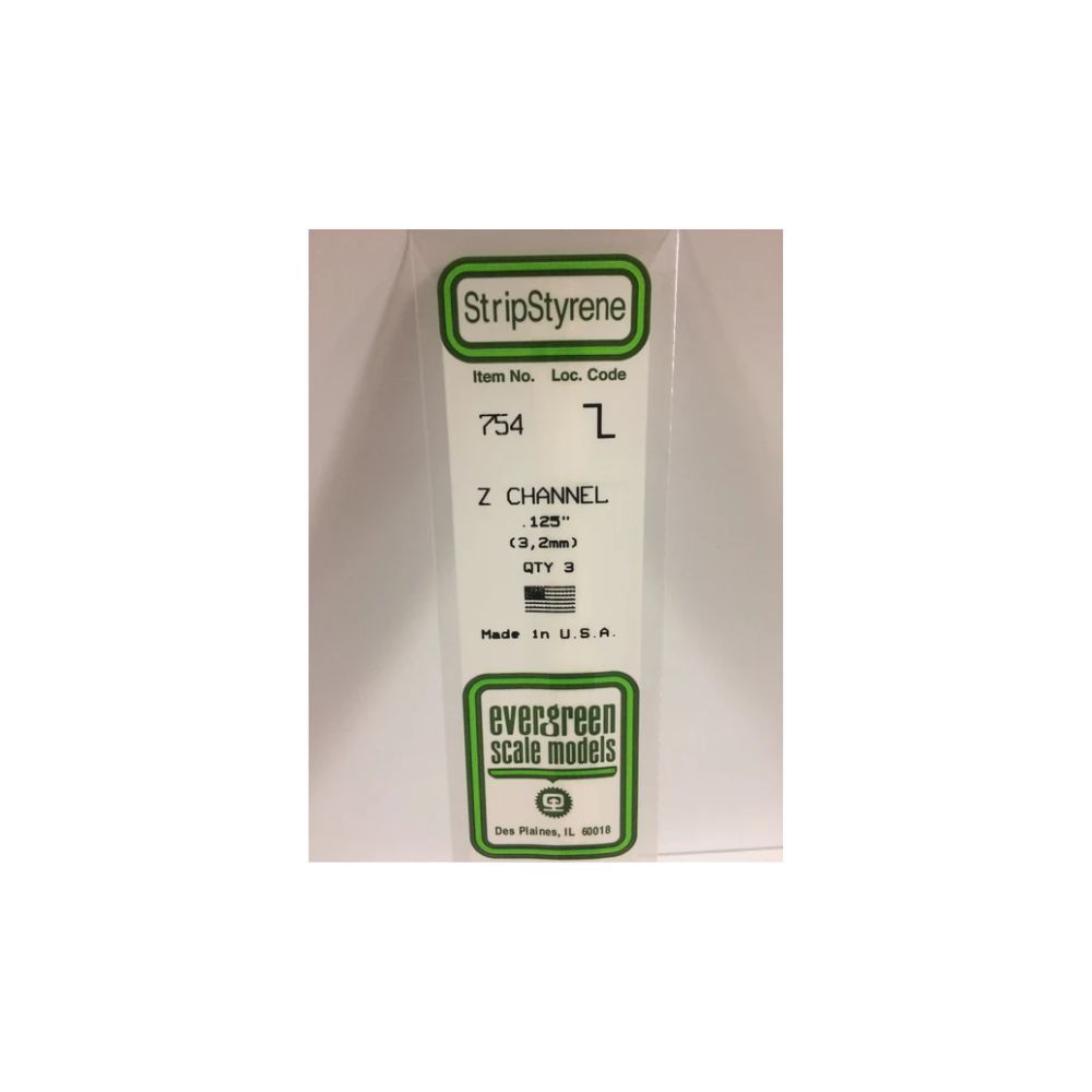 Evergreen 754 Styrene Z-Channel 3.1 mm x 14 in (3 Pack)