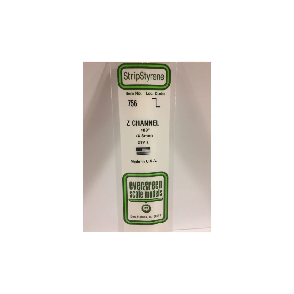 Evergreen 756 Styrene Z-Channel 4.7 mm x 14 in (3 Pack)