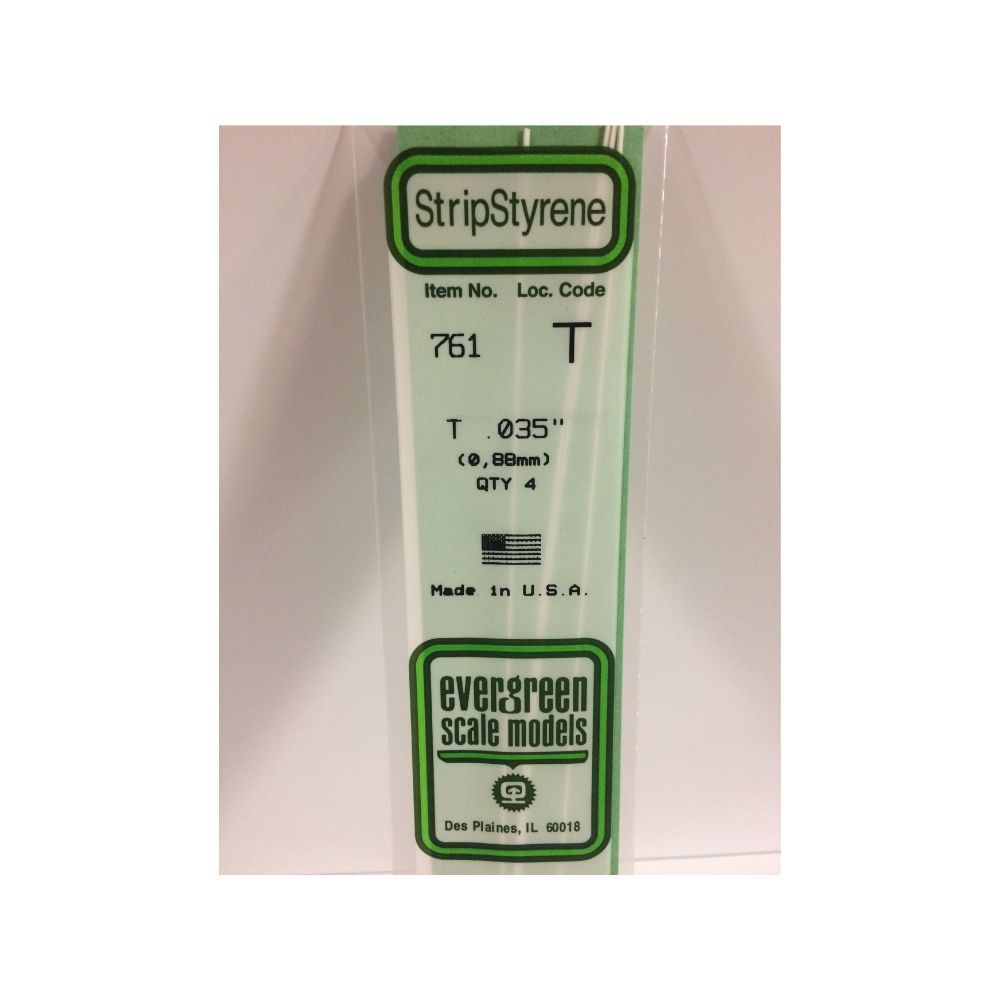 Evergreen 761 Styrene T-Shape 0.88 mm x 14 in (4 Pack)