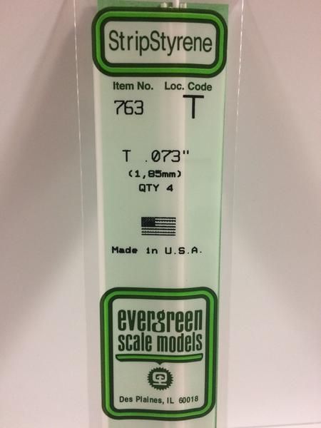 Evergreen 763 Styrene T-Shape 1.85 mm x 14 in (4 Pack)