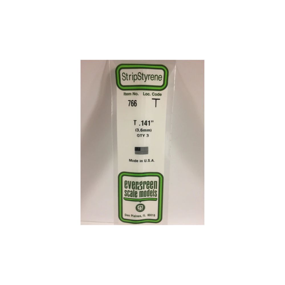 Evergreen 766 Styrene T-Shape 3.60 mm x 14 in (3 Pack)
