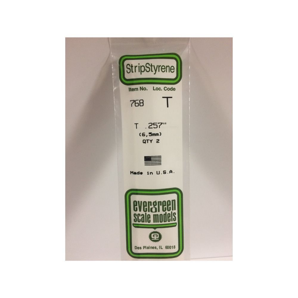 Evergreen 768 Styrene T-Shape 6.50 mm x 14 in (2 Pack)