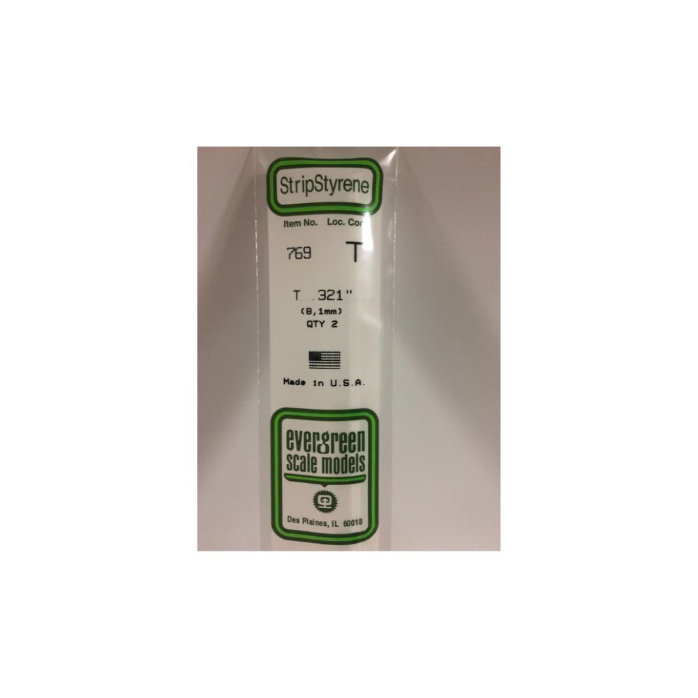 Evergreen 769 Styrene T-Shape 8.10 mm x 14 in (2 Pack)