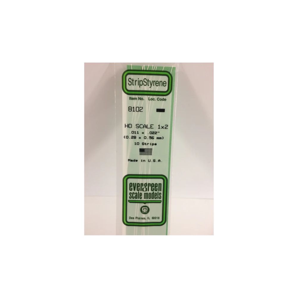 Evergreen 8102 HO Scale Styrene Strip 1 x 2 (10 Pack)