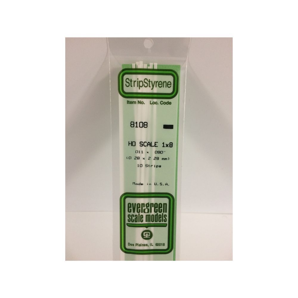 Evergreen 8108 HO Scale Styrene Strip 1 x 8 (10 Pack)