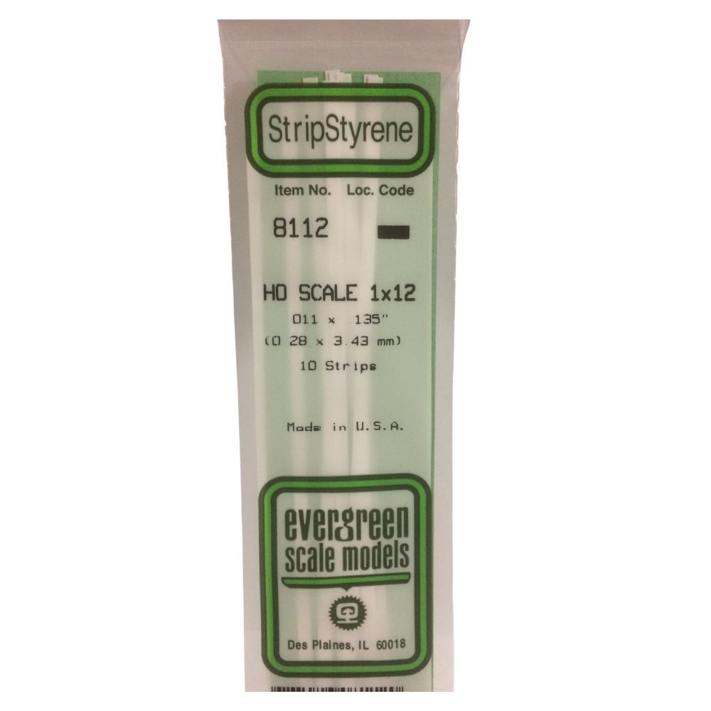 Evergreen 8112 HO Scale Styrene Strip 1 x 12 (10 Pack)