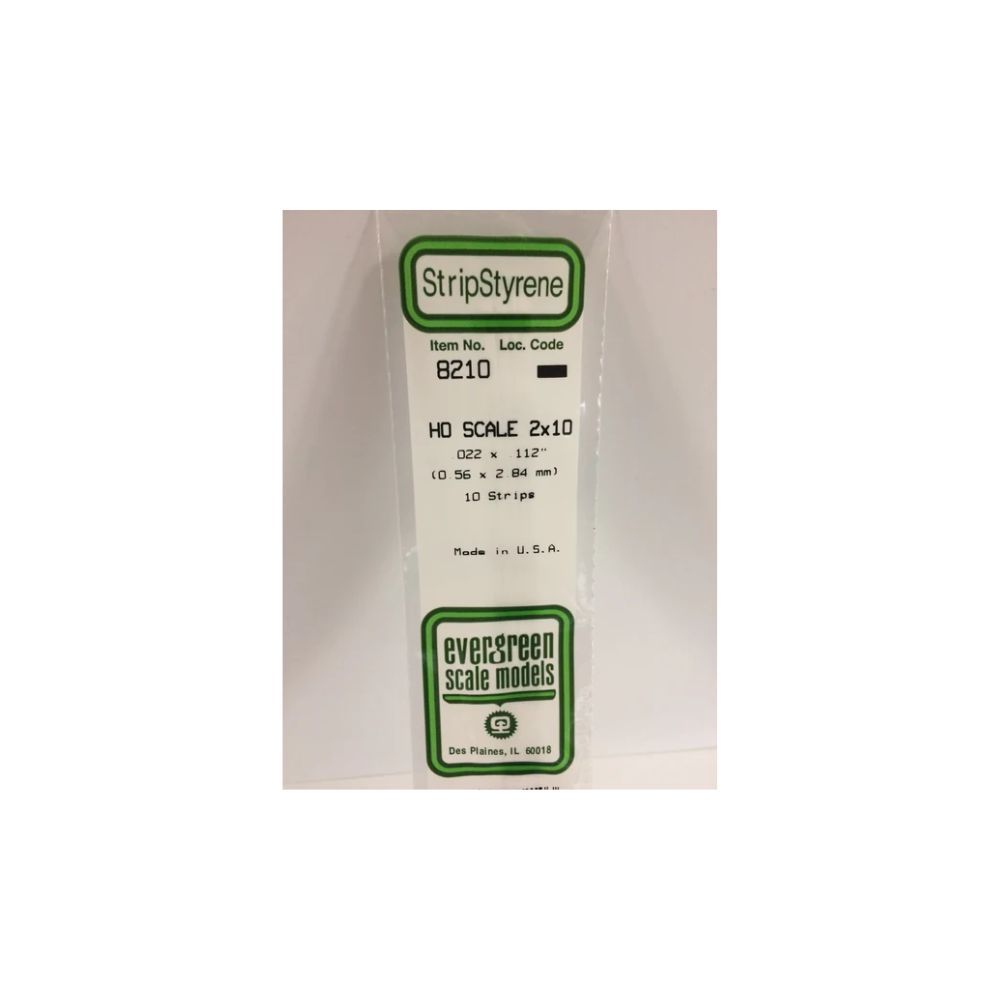 Evergreen 8210 HO Scale Styrene Strip 2 x 10 (10 Pack)