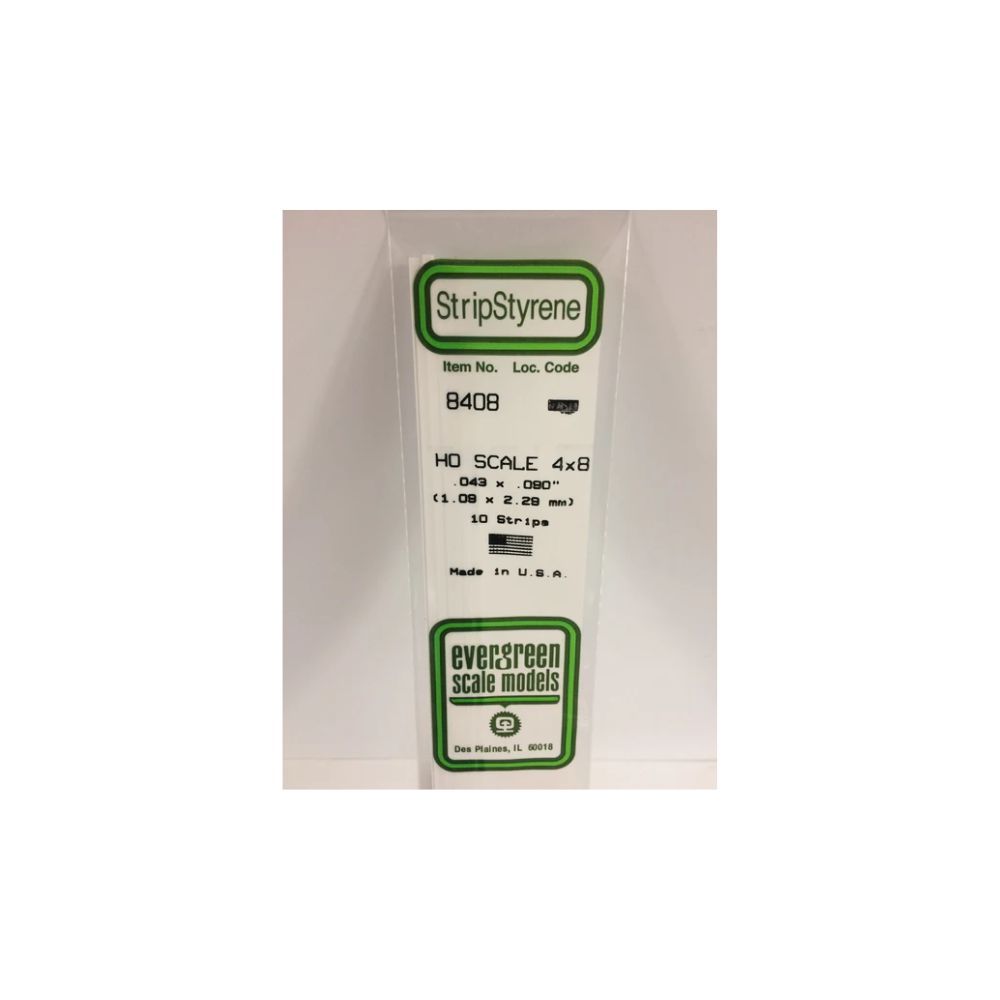 Evergreen 8408 HO Scale Styrene Strip 4 x 8 (10 Pack)