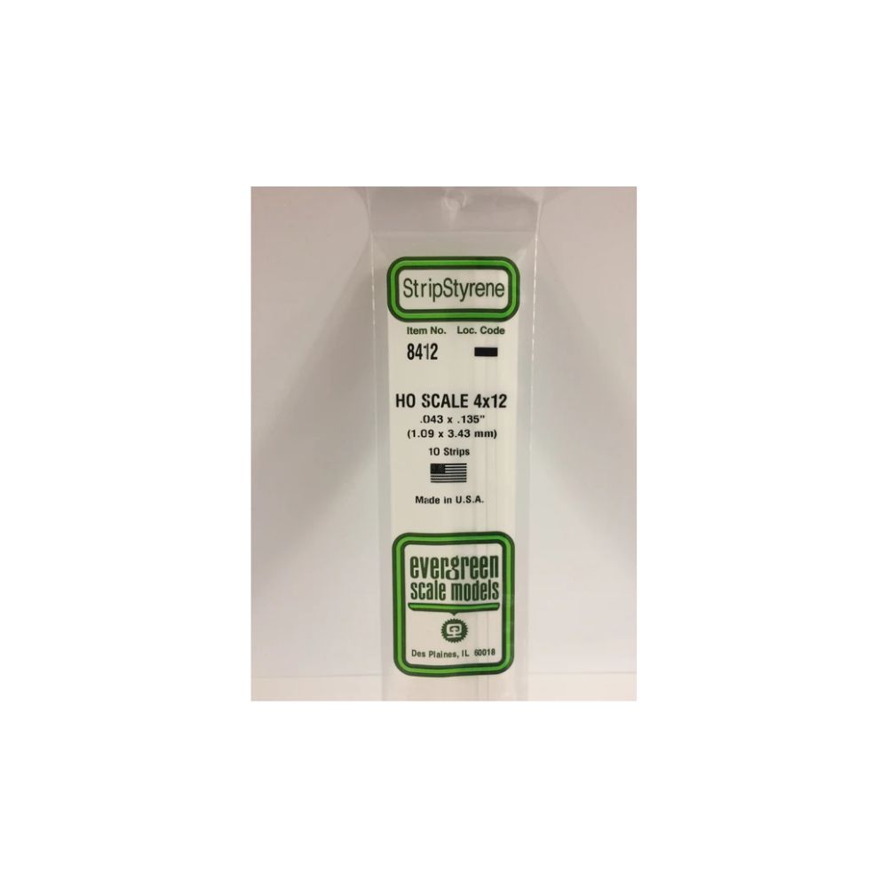 Evergreen 8412 HO Scale Styrene Strip 4 x 12 (10 Pack)