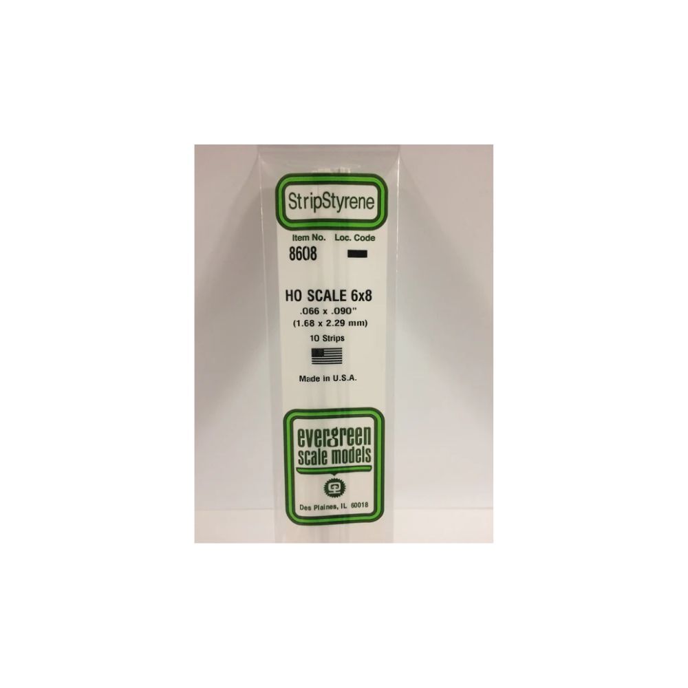 Evergreen 8608 HO Scale Styrene Strip 6 x 8 (10 Pack)