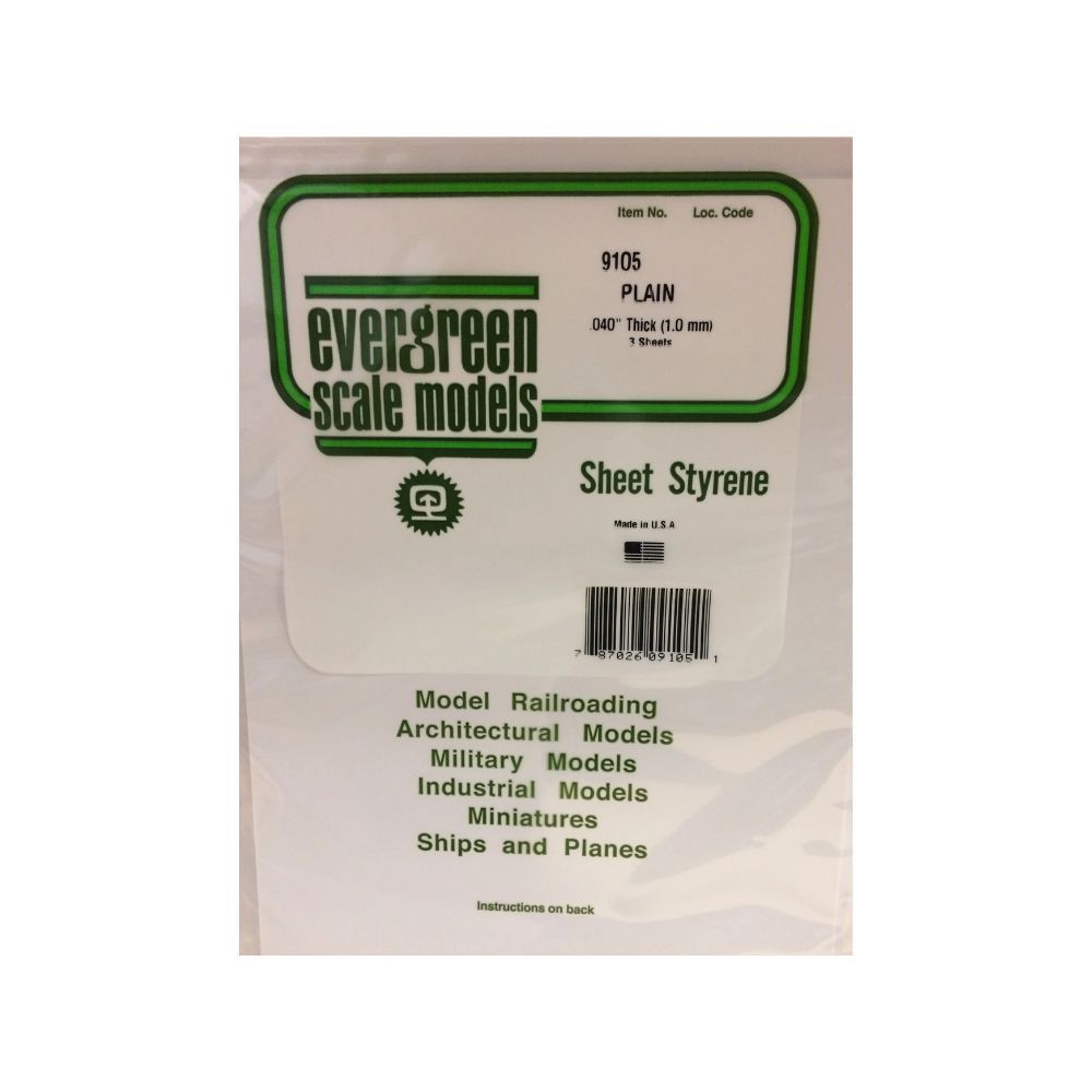 Evergreen 9105 White Styrene Sheet 8 x 21 in, .040 in Thick (3 Pack)