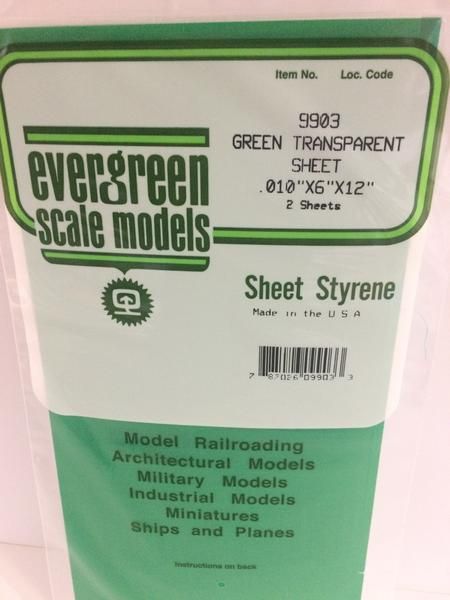 Evergreen 9903 Green Styrene Sheet 6 x 12 in, .010 in Thick (2 Pack)