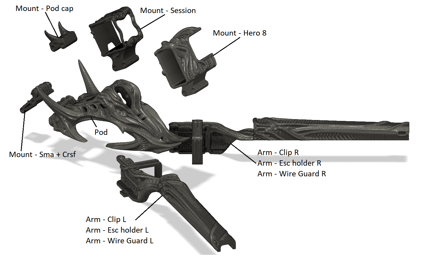 Big Fu*kin WEDGE (BFW) No pod Frame Insert (Crossfire and SMA Part) - Rising Sun FPV