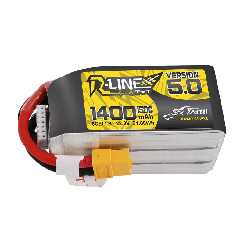 Tattu R-Line Version 5.0 1400mAh 22.2V 150C 6S1P Lipo Battery Pack With XT60 Plug