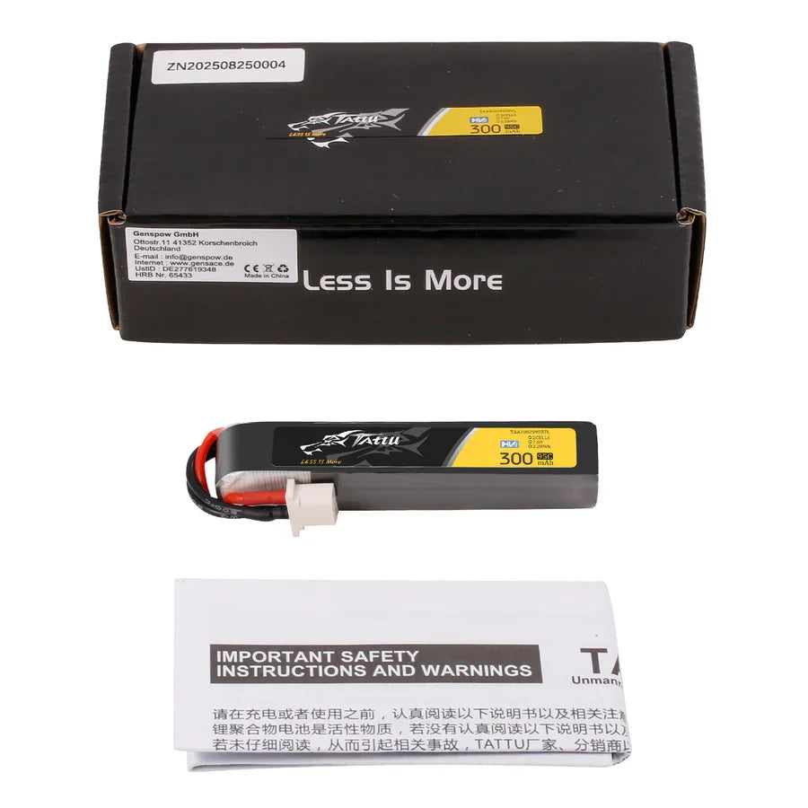 Tattu 300mAh 2S 95C 7.6V HV Lipo Battery - Long with BT3.0 Plug