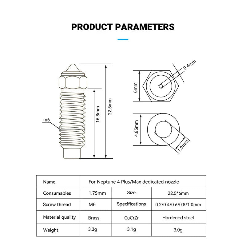 Elegoo Fully Hardened Steel Nozzle Pack for Neptune 4 Plus/ 4 Max
