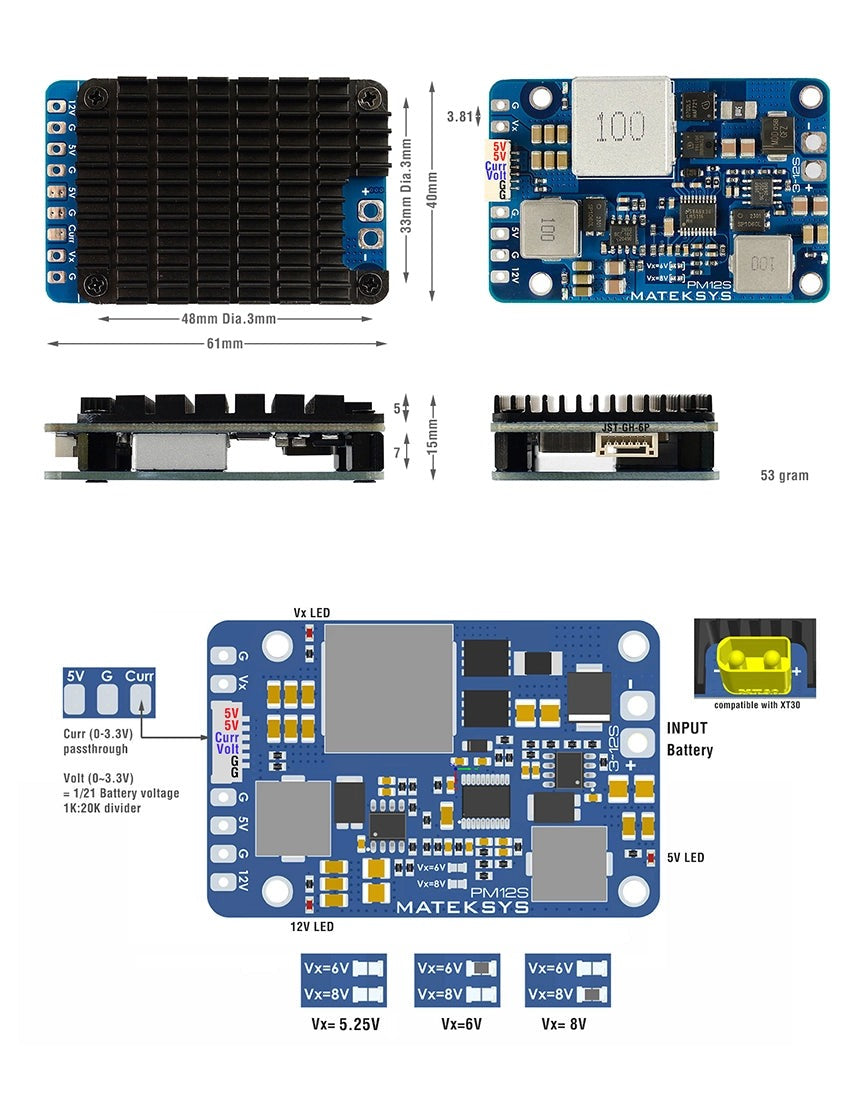 Mateksys Power Module 12S w/ 3xBEC