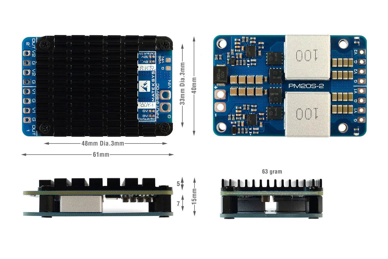 Matek PM20S-2 Power Module 3~20S Input W/ 2x BEC - Rising Sun FPV