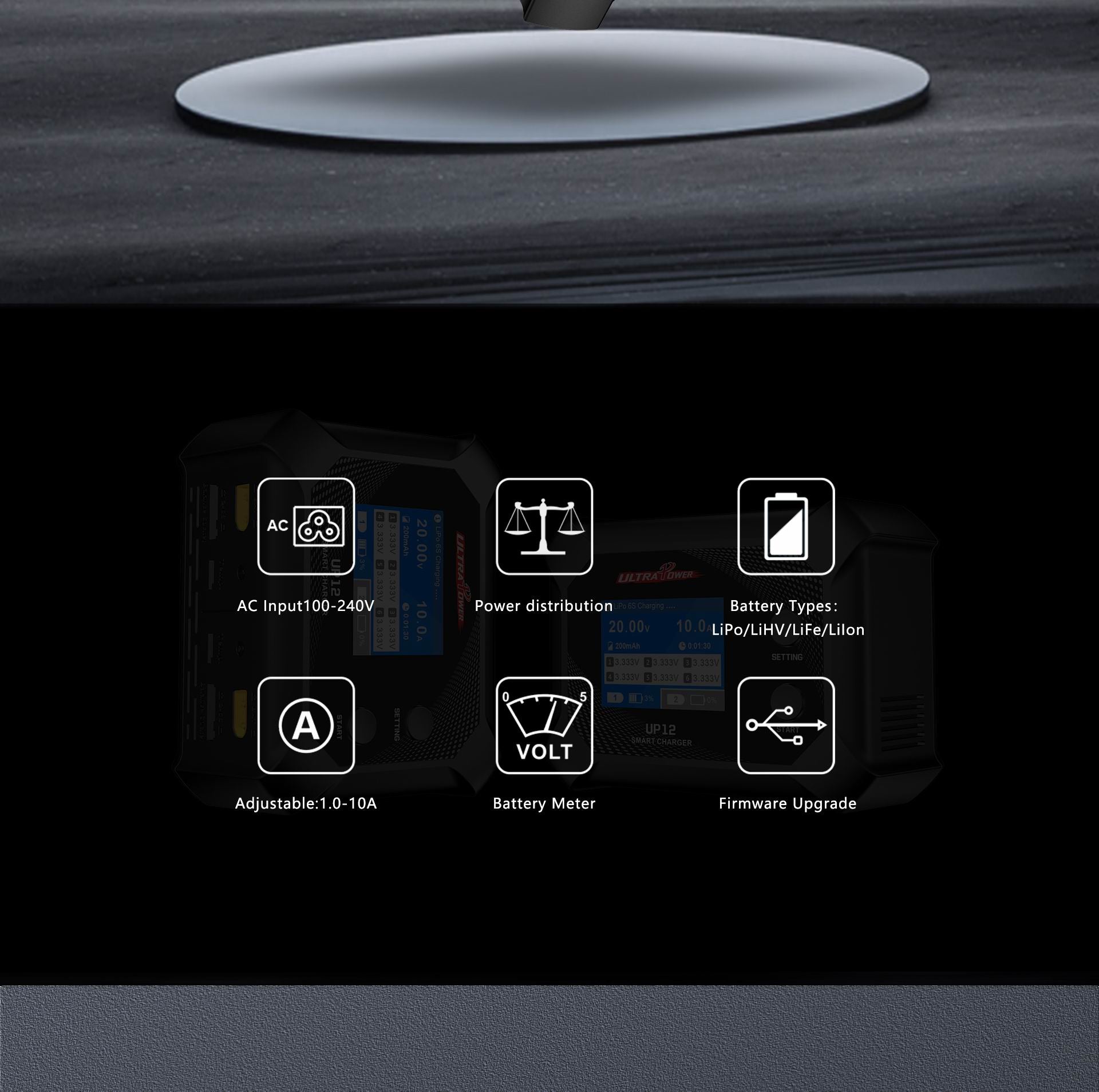 Ultra Power 12 200W, 10A Smart Dual Channel AC Charger