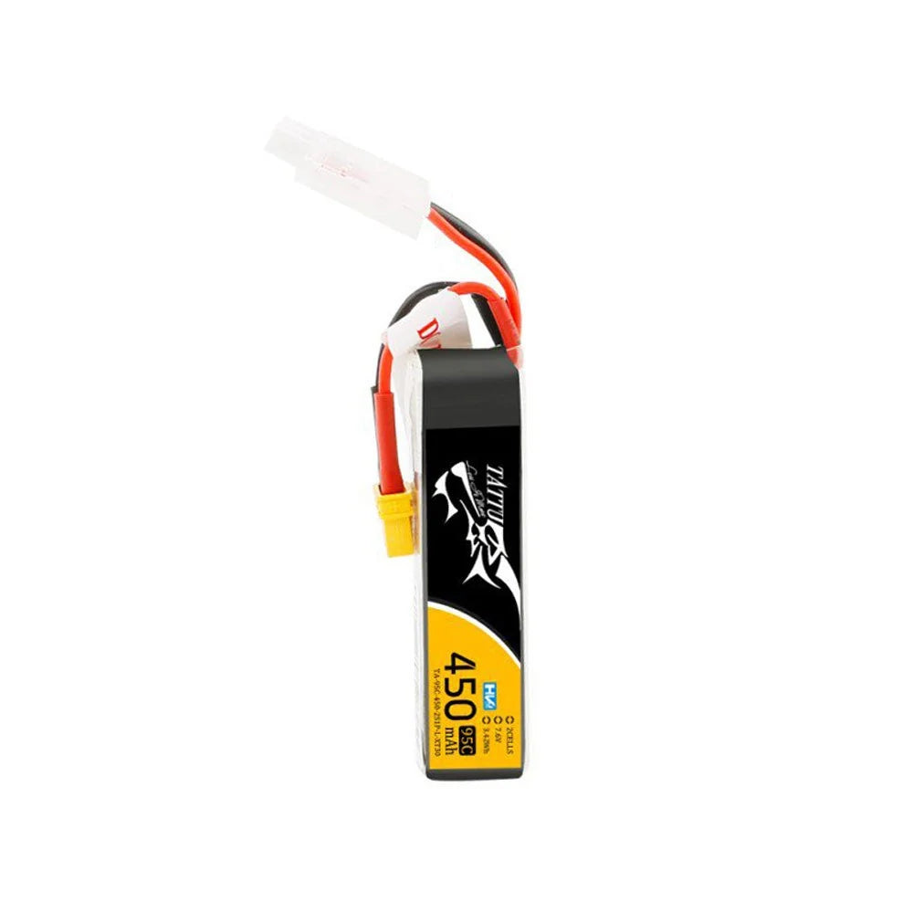 Tattu 450mAh 2S 95C 7.6V High Voltage 95C Lipo Battery Pack with XT30 Plug - Long Pack