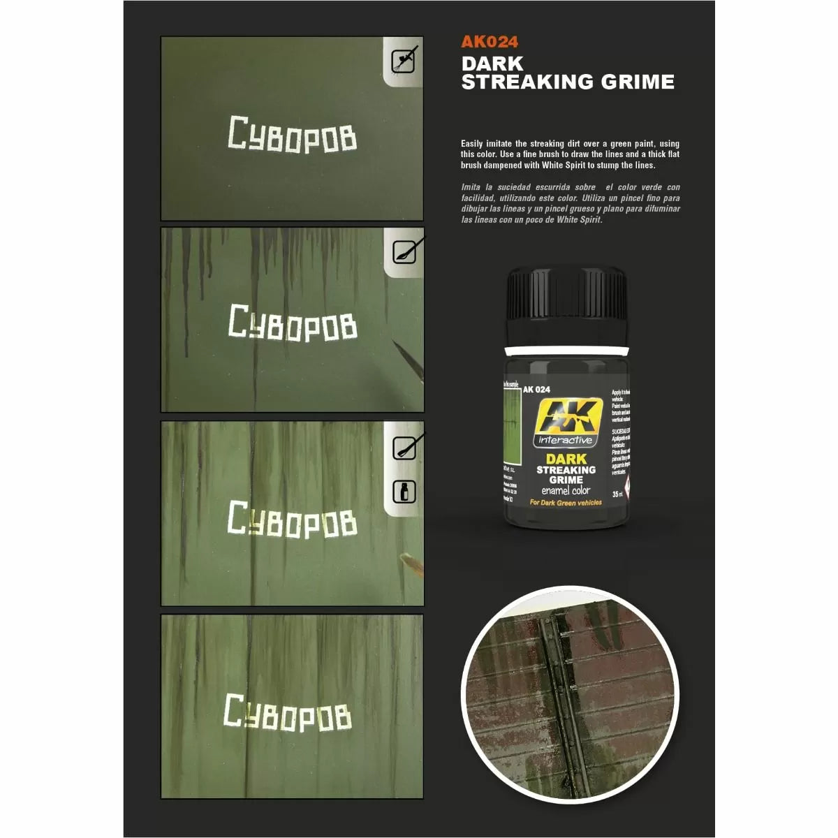 AK Interactive - Weathering Products - Streaking Grime for Dark Vehicles 35ml