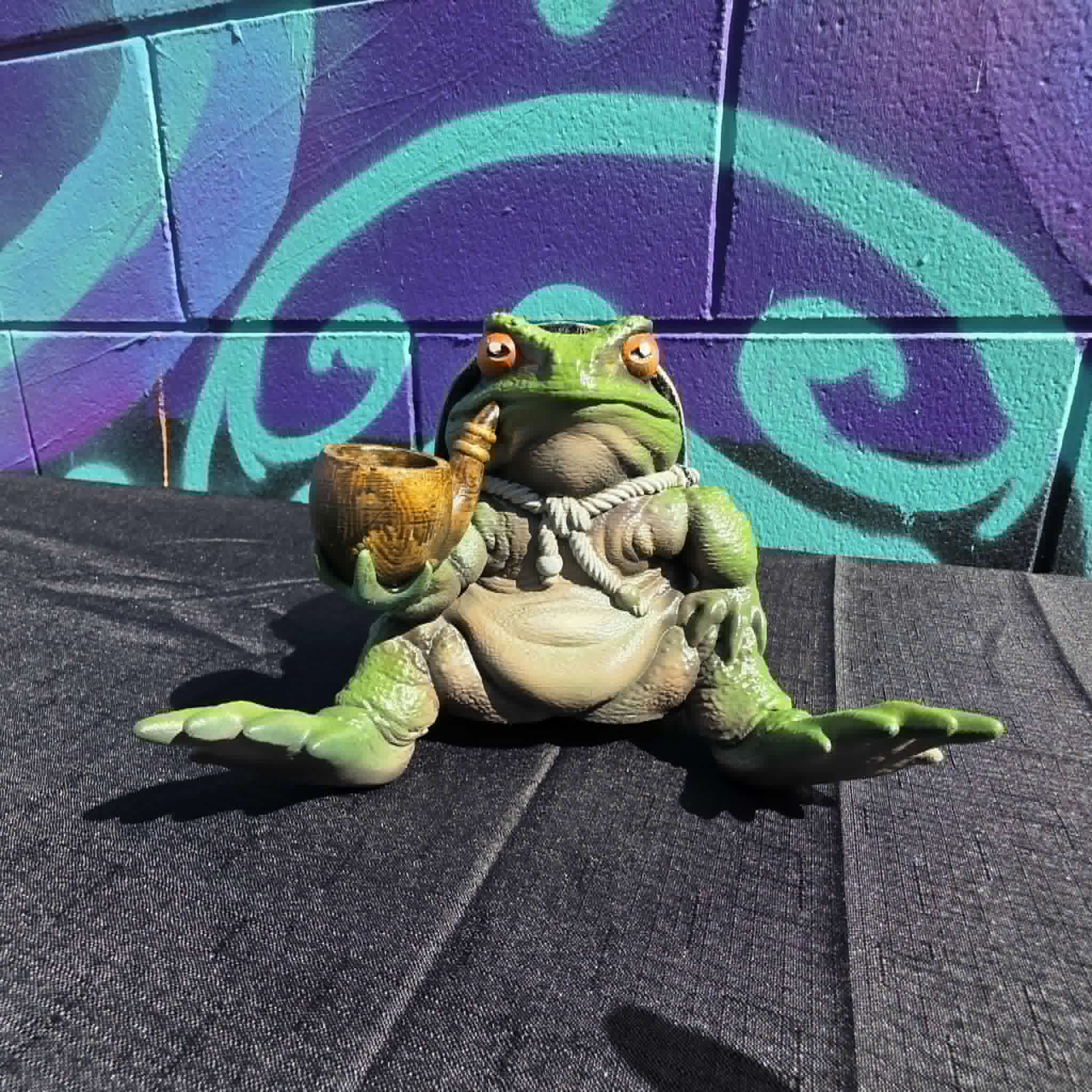 Pipe-Smoking Toad with Tengu Mask Statue