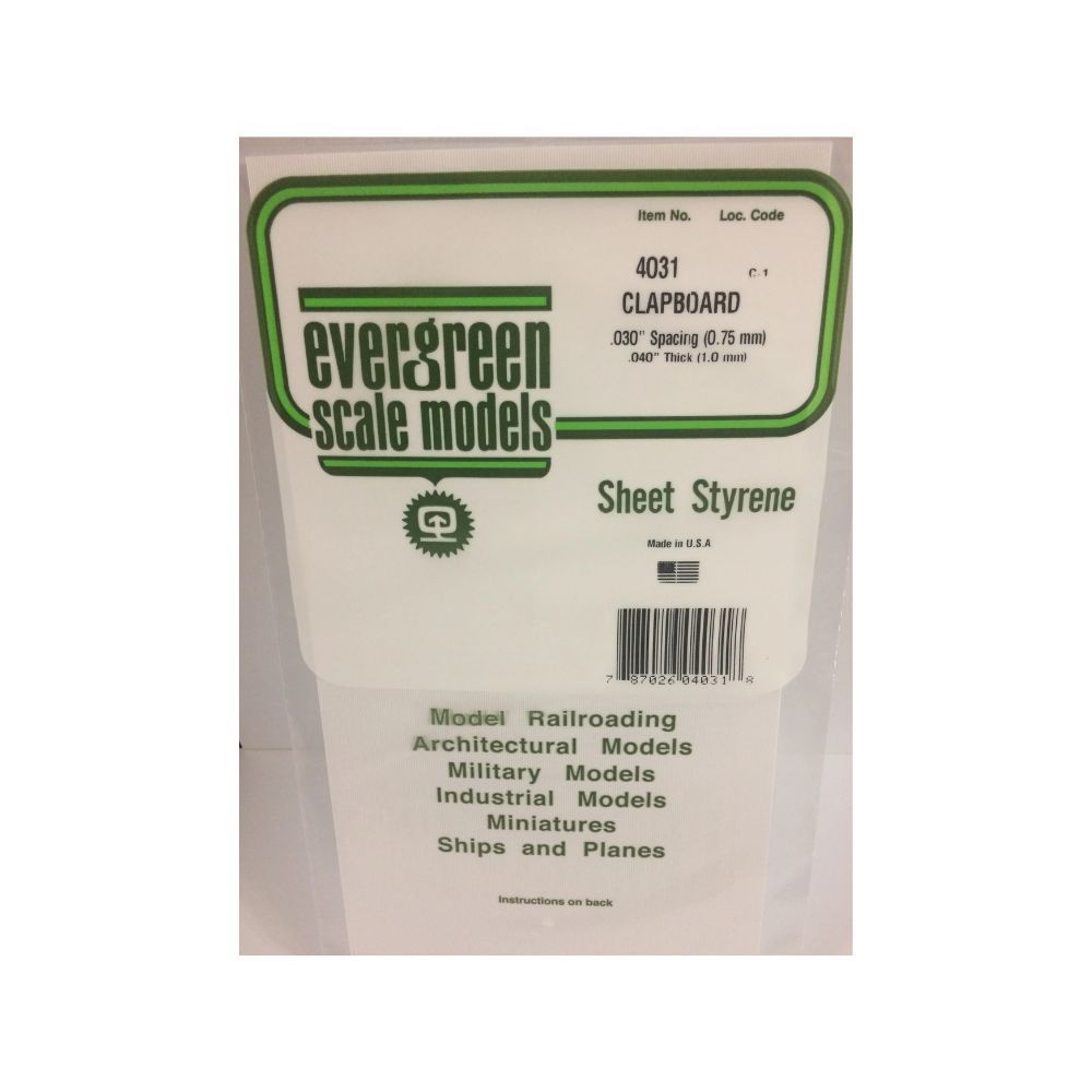 Evergreen 14031 Styrene Clapboard Siding, .030 in Spacing, 12 x 24 in
