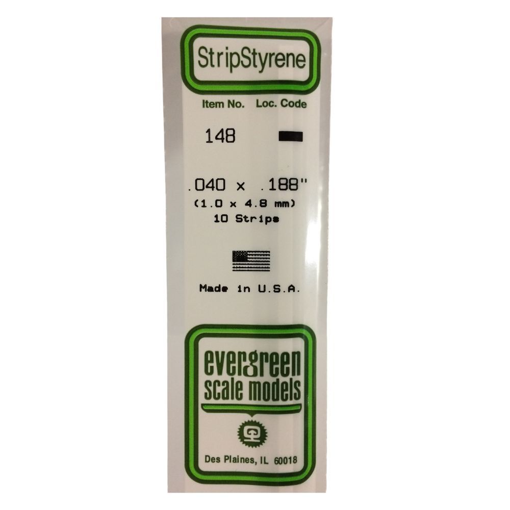 Evergreen 148 Styrene Strip .040 x .188 in (10 Pack)